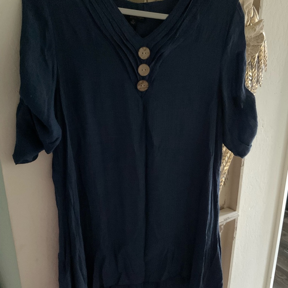 Chic Navy Women's Blouse with Button Accents